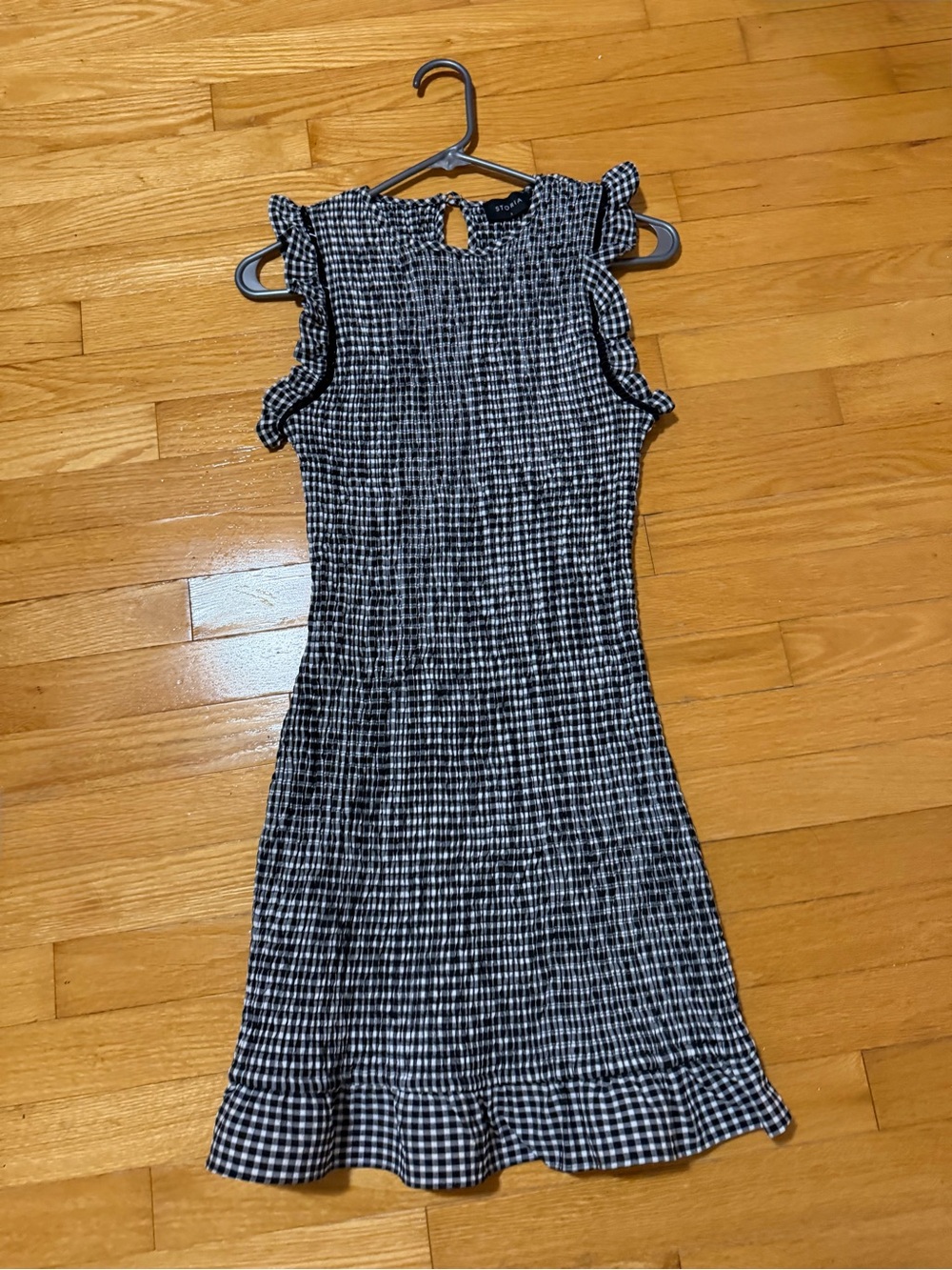 Storia Black and White Gingham Ruffle Midi Dress